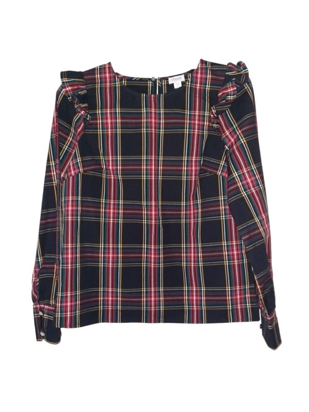 J Crew Tartan Ruffle Blouse Long Sleeve Poplin XS - Picture 3 of 7